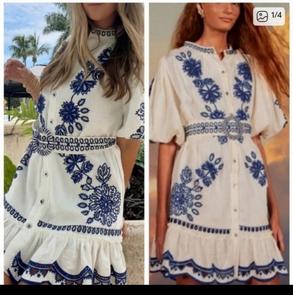 Anthropologie Dresses & Skirts - Farm Rio White Richelieu Linen Minidress